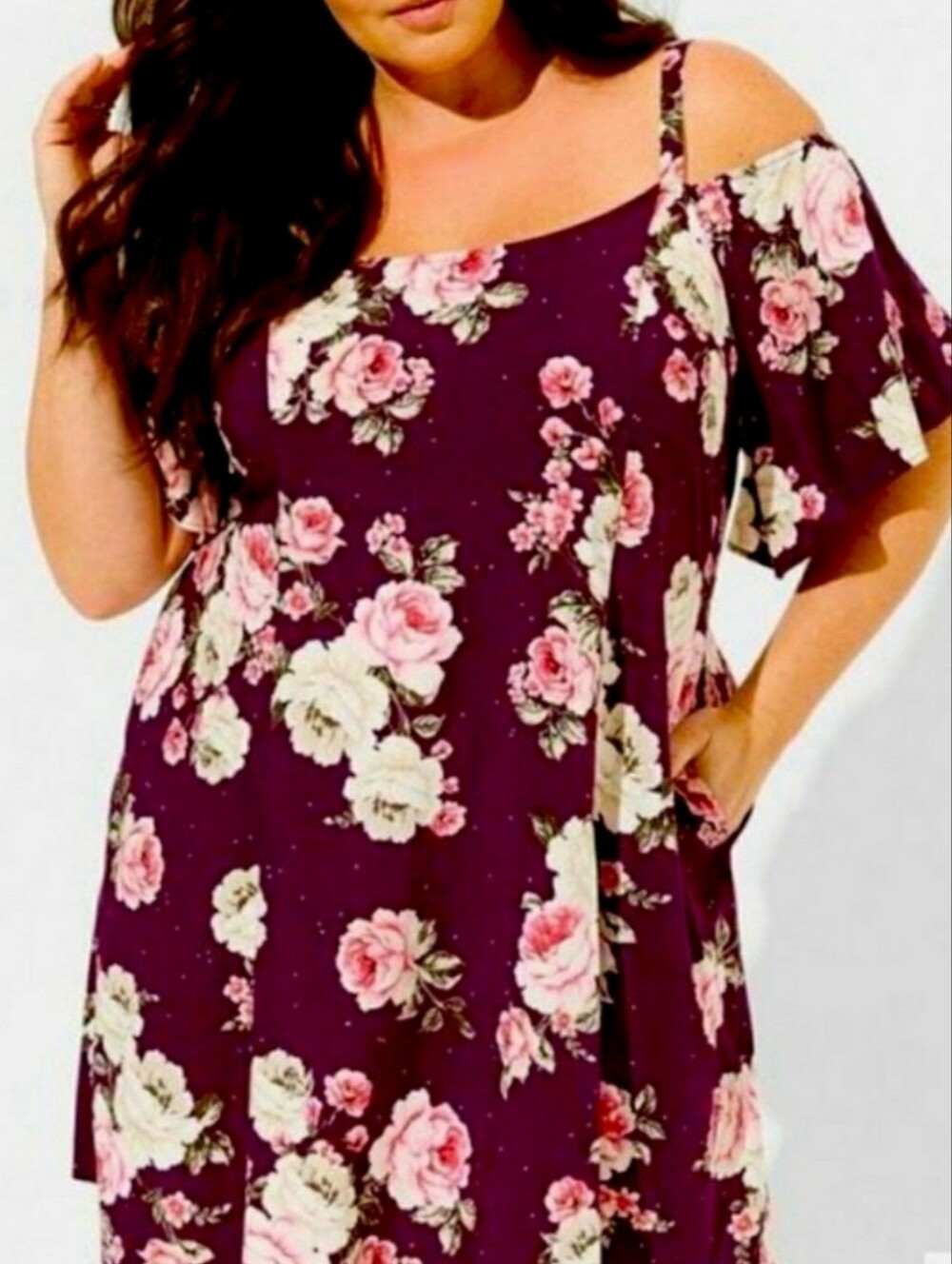 Torrid Challis Cold shoulder Trapeze floral Mini Dress